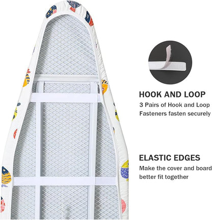 Ironing Board Cover and Pad Standard Size 15" x 54", 3 Pairs of Hook and Loop