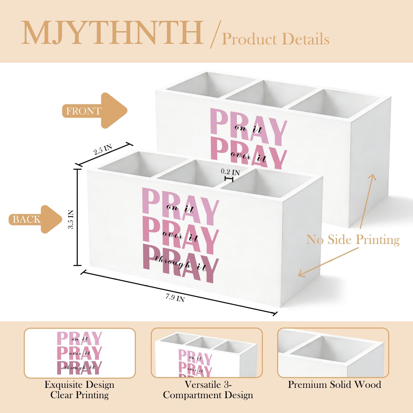 MJYTHNTH Pink Inspirational Bible Verse Pencil Pen Holder for Desk, Christian Gifts for Women, Pray on Over Through It Wooden Box Sign Pen Holder Organizer for Home Office Desk Accessories