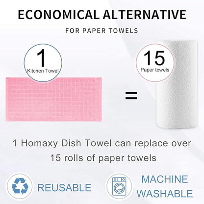 Homaxy 100% Cotton Terry Kitchen Towels, Checkered Designed, Soft and Super