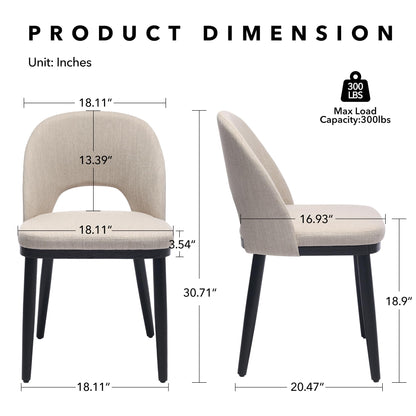 Wooden Dining Chairs Set of 6, Upholstered Kitchen Dining Room Chair, Modern Linen Fabric hollowed out Dinner Chair with Leveling Feet/hollowed out Backrest Support for Dining Room, Living,Beige