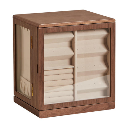 CHOSIN Black Walnut Wooden Jewelry Box, 360° Rotating Organizer with Glass Lid, 5 Drawers for Earrings, Rings, Necklaces – Vertical Jewelry Storage for Women, Ideal Gift for Her, Fathers Day Gift
