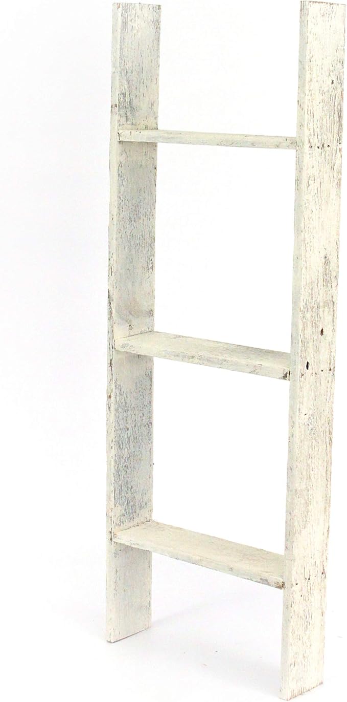 BARNWOODUSA Throw Blanket Ladder – Fully Assembled Reclaimed Wood – Rustic Decorative Ladder for Towels, Quilts – Perfect Farmhouse Decor for Bathroom, Porch, or Living Room,3-Foot White