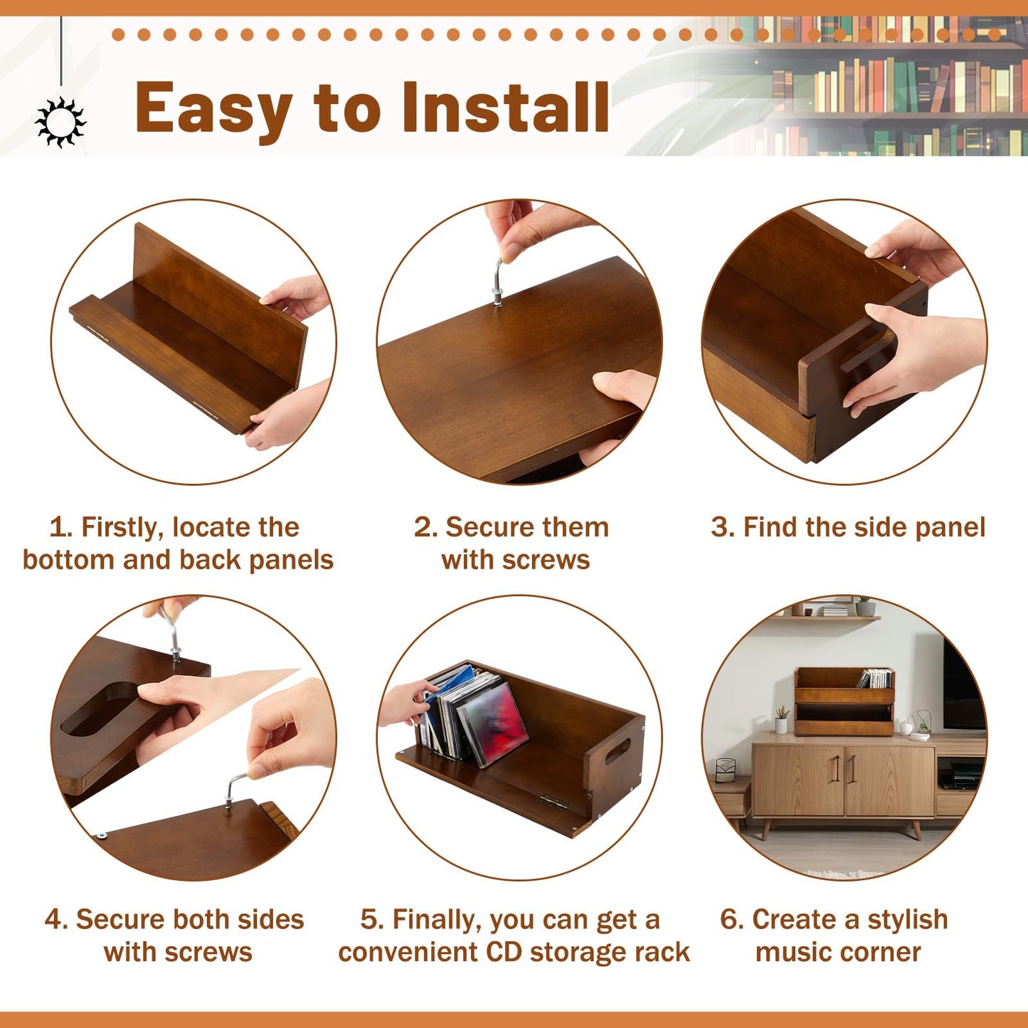 CroBlissful 1 Set Wooden CD Storage Box Holder Shelf Cassette Tape Display Racks with Carrying Handles, Organizer Shelf for Movie Cases, DVDs, Each Set Can Store up to 36 Pcs CDs (Brown)