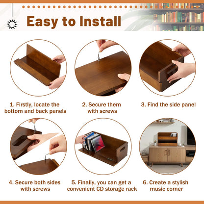 CroBlissful 1 Set Wooden CD Storage Box Holder Shelf Cassette Tape Display Racks with Carrying Handles, Organizer Shelf for Movie Cases, DVDs, Each Set Can Store up to 36 Pcs CDs (Brown)
