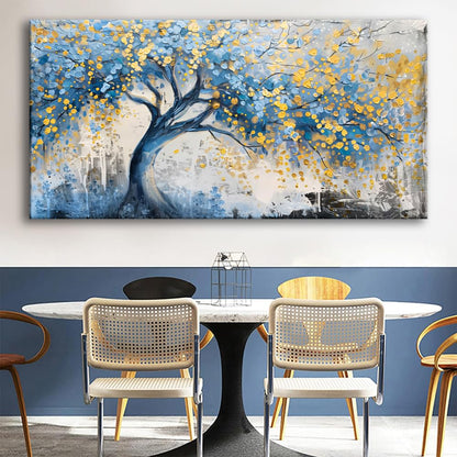 Wall Art Tree of blue Life Abstract Canvas Painting Textured Picture, Modern Landscape Artwork Framed for Living Room Bedroom Bathroom Office Home Decor 48x24in