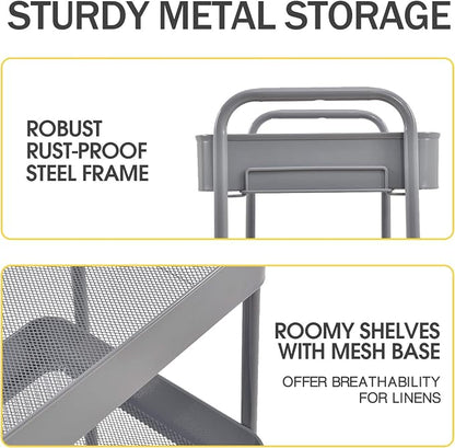 TOOLF 3-Tier Rolling Cart - Metal Utility Storage Organizer with Lockable Wheels, 33 lbs Per Shelf, Tool-Free 5-Min Assembly, for Kitchen Bathroom Office Nursery Craft Room, Grey