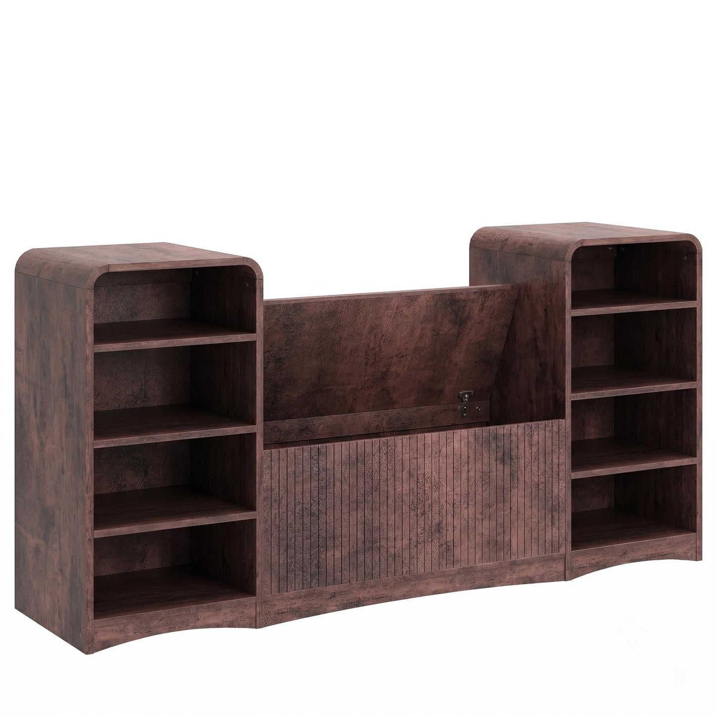 Homiflex Shoe Cabinet with Bench, Entryway Bench with Shoe Storage, Wooden Shoes Rack with Adjustable Shelves, Farmhouse Organizer for Entryway, Living Room, and Stairwell, Red Brown