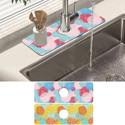 2 Pack Abstract Flowers Sink Splash Guard Faucet Mat Vintage Floral Super