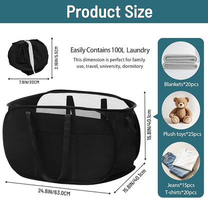 100L Collapsible Laundry Baskets, Tear Proof Pop Up Laundry Hamper