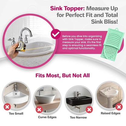 Sink Topper Bathroom Counter Cover & Storage Saver, Foldable Silicone Mat for Hot Tools, Hair Styling & Makeup, Beauty Brush Cleaning Mat, RV Camper Sink Cover & for Small Spaces (Large Green)