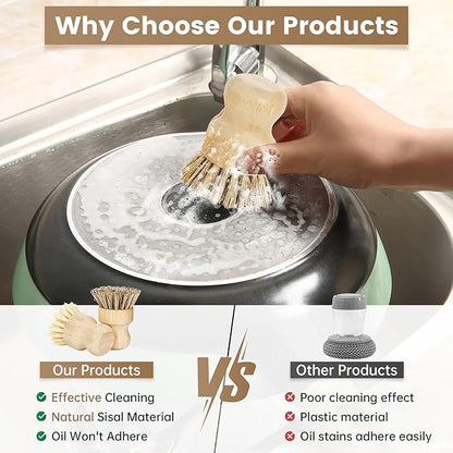 2-Pack Bamboo Dish Brush – Natural Dish Scrub Brush