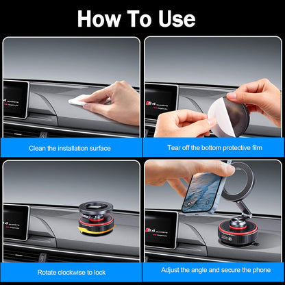 makecatch Magnetic Car Phone Mount, 120+ LB Vacuum Suction & 3000gf Magnetic Force, 360° Triple-Axis Adjustable Car Holder for iPhone & All Phones, Twist-Lock Suction Cup, Quick-Release (Black)