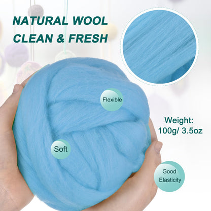 uxcell Needle Felting Wool, 3.5 Oz Nature Fibre Wool Yarn Roving for Wet Felting, Handcrafts, DIY Materials (Glass Blue)