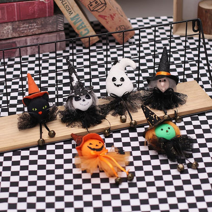 Set of 6 Halloween Hanging Ornaments, Small Wicked Witch Black Cat Pumpkin Ghost Halloween Christmas Tree Decorations Spooky Holiday Home Decor
