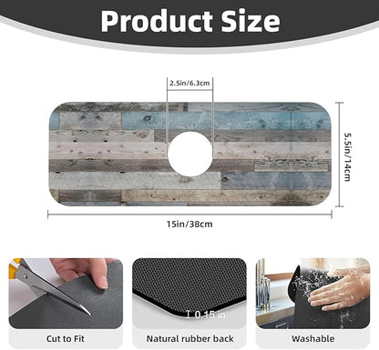 Vintage Rustic Farmhouse Blue Wood Kitchen Sink Splash Guard Faucet Mat 1 Pcs