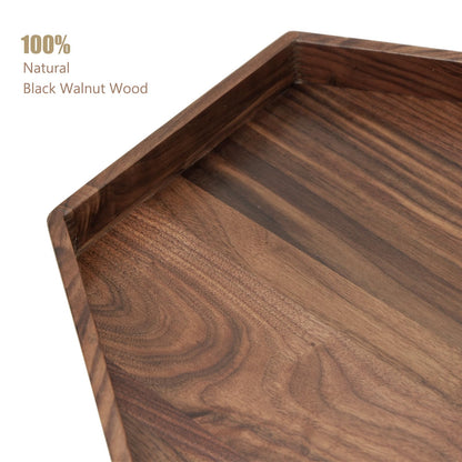 MAGIGO 12 Inches Small Hexagonal Black Walnut Wood Ottoman Tray with Handles, Serve Tea, Coffee Classic Wooden Decorative Serving Tray