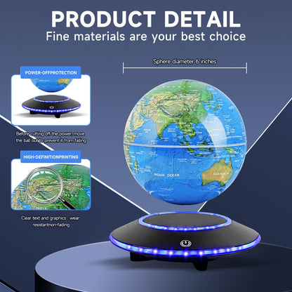 Magnetic Levitating Globe,Cool Gadgets Auto- Rotating Globes Floating Globe World Map Office Decor with LED Light Base for Children Educational Gift Home Office Desk Decoration (6 Inch)