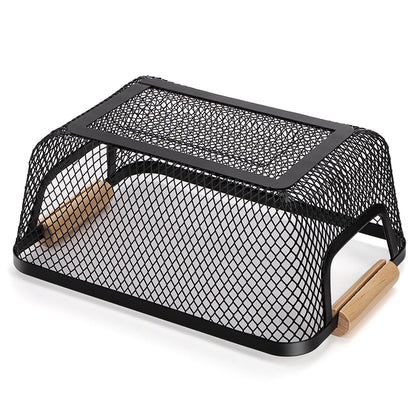 Noamus 3 Pack Metal Mesh Basket with Wooden Handle, Farmhouse Wire Steel Storage Bins, Rectangle Fruit Vegetable Organizer Containers for Home Cabinet Pantry Kitchen Decor, Snack Gift (Black, 3 Size)