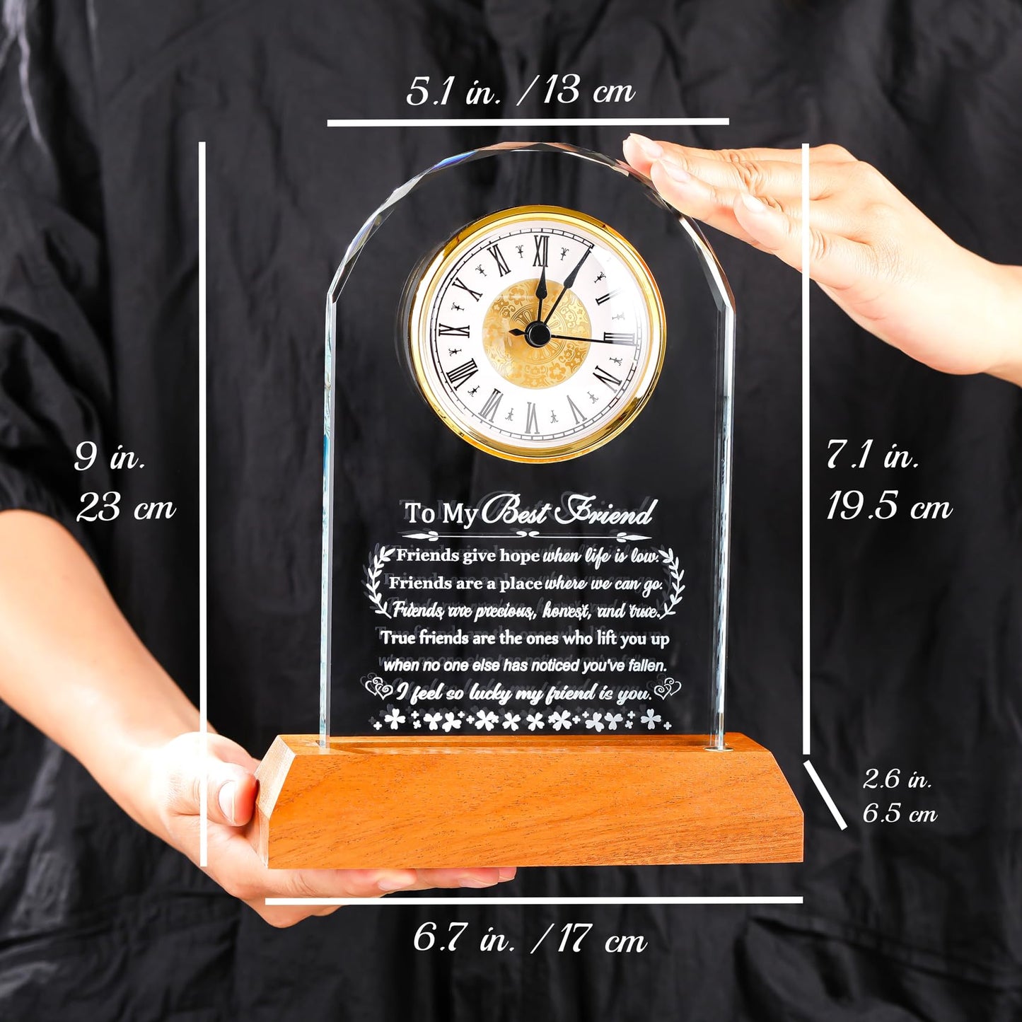 Arikyrist Best Friend Birthday Gifts for Women Men Crystal Clock with Wooden LED Light Base to My Best Friend for Christmas Friendship Gifts Unique Home Office Desk Decor