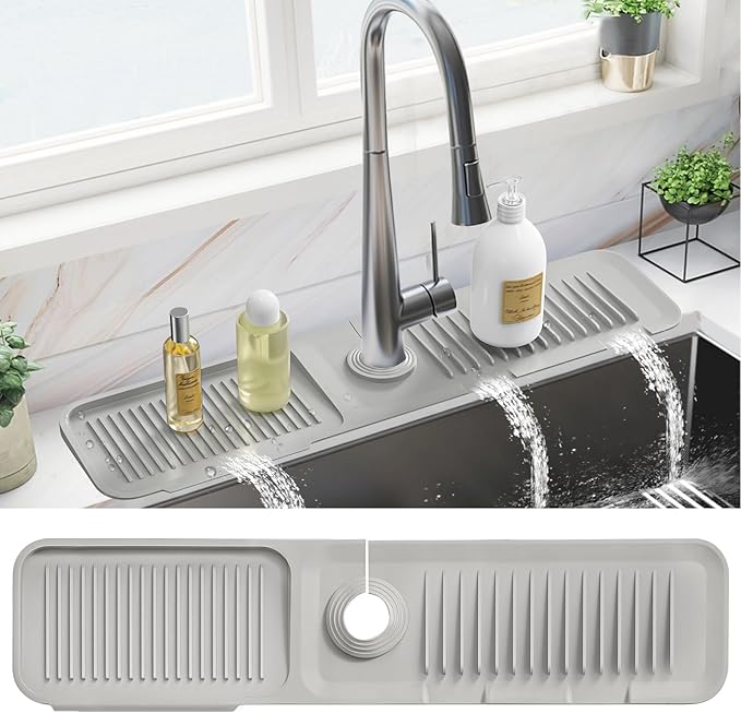 PoYang 24 Inch Faucet Mat for Kitchen Sink Splash Guard Behind Faucet, Sink