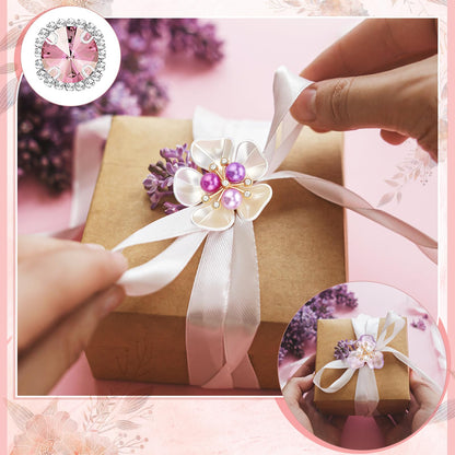 Giegxin 45 Pcs Rhinestone Embellishments Buttons for Craft Embellishments for Craft Faux Pearl Button Butterfly Flower Brooch for Wedding Decoration DIY Clothes Bag Shoe Supplies(Pink Purple Petals)