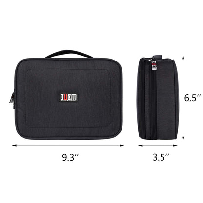 BUBM Electronic Organizer, Double Layer Travel Gadget Carry Bag for Cables, Plugs, Earphone, Flash Hard Drive and More--a Sleeve Pouch for iPad Mini(Medium, Black)