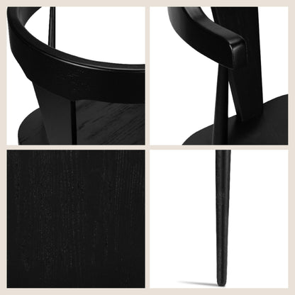 Poly & BARK Mid Century Modern Enzo Black Dining Chair – Solid Oak Wood Splat Back Chair, 18" Seat Height, 32" Tall – Stylish MCM Kitchen & Dining Room Chair - Set of 3