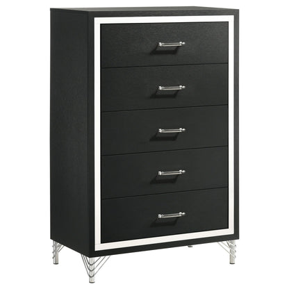 Coaster Home Furnishings - Lucia - Wood & Metal - 5-Drawer Chest with Chrome Trim, Hairpin Legs and Bar Pulls - Modern Classic - Bedroom - Black - 224995