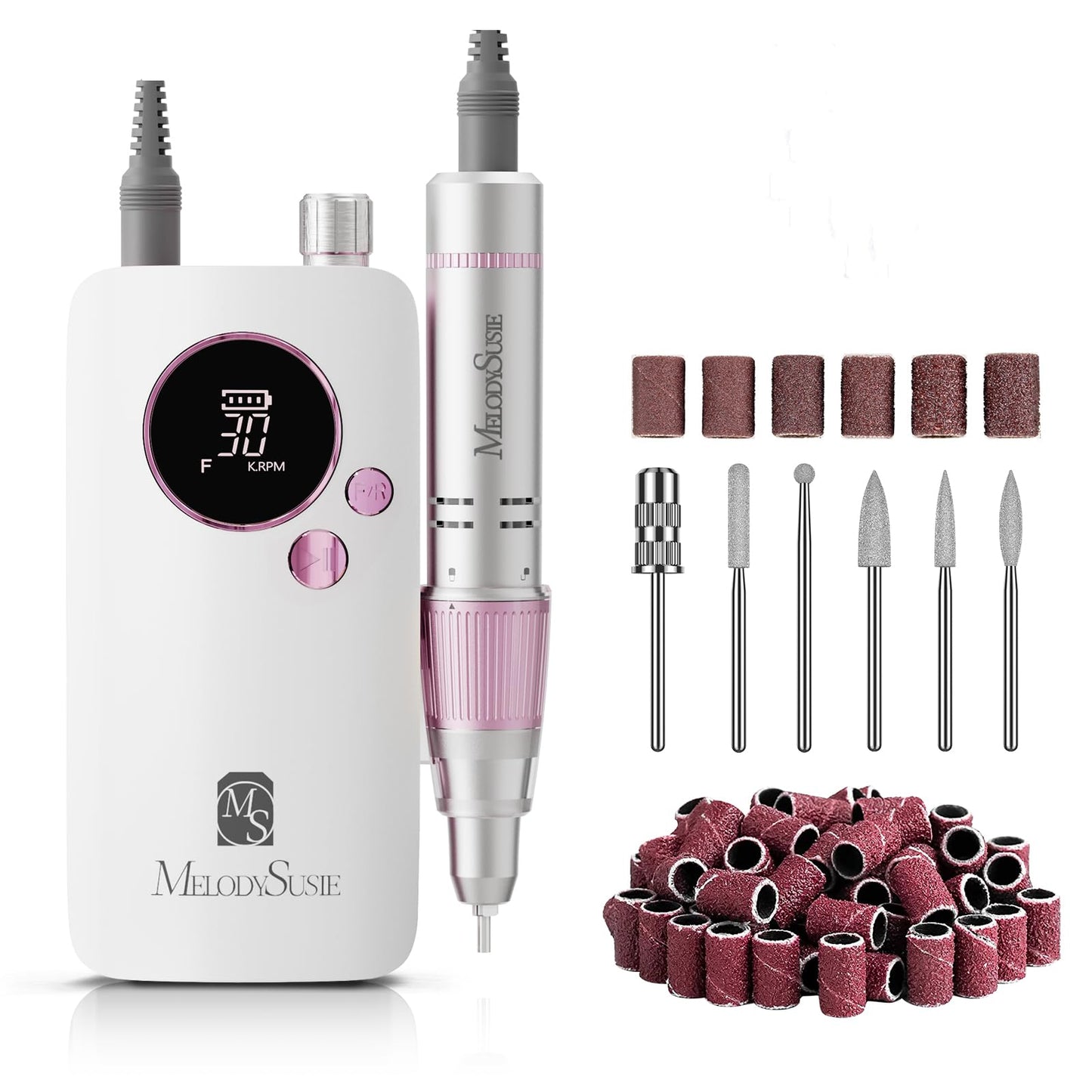 MelodySusie Portable Nail Drill 30000 RPM,SC320F Professional Rechargeable Electric Nail File,Cordless Nail E File for Acrylic Nails Gel Polishing Removing,Efile Nail Kit for Manicure Salon Home,White