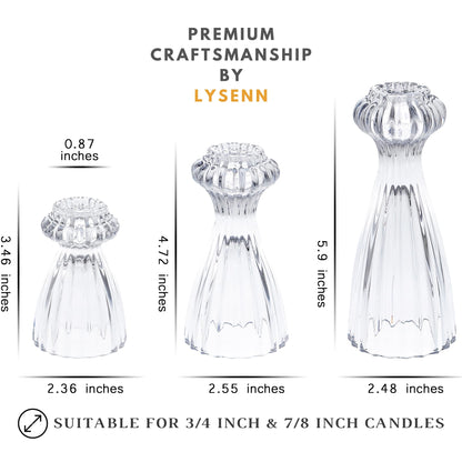 Lysenn Glass Candle Stick Holder Set of 3 – Premium Taper Candle Holders for Romantic Ambiance - Candle Sticks Holder Decor for Special Occasions - Purple