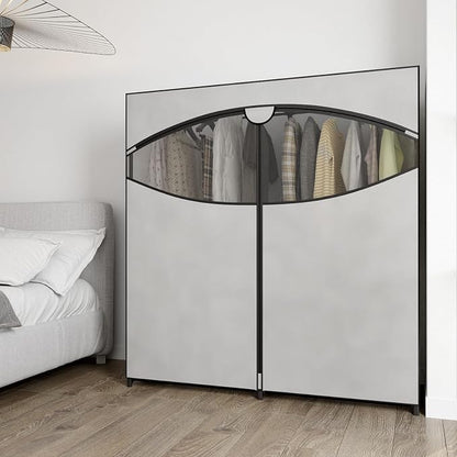 Whitmor Extra-Wide Portable Clothes Closet, 60" Wide Closet Organizers and Storage with Cover, Heavy Duty Metal Clothes Rack, Stable and Easy Assembly Clothes Storage, Light Grey