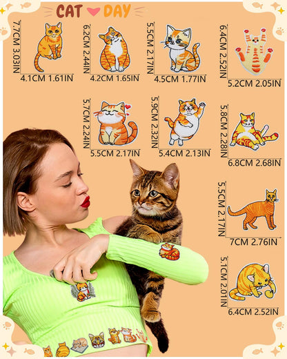 16pcs Cute Cat Patches Kitten Embroidered Iron on Patches for Clothes, Orange Animal Fabric Repair Patches for Jean Hat Jacket Backpack Shoe Backpack Decorative Applique