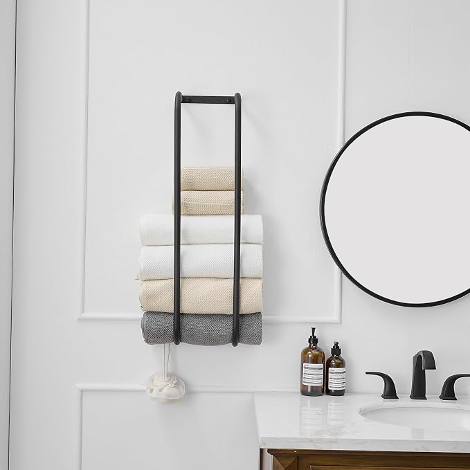 BWE Towel Racks for Bathroom Wall Mounted, Bathroom Towel Storage for Rolled Towels, Stainless Steel Vertical Towel Holder, Bathroom Organizer Black