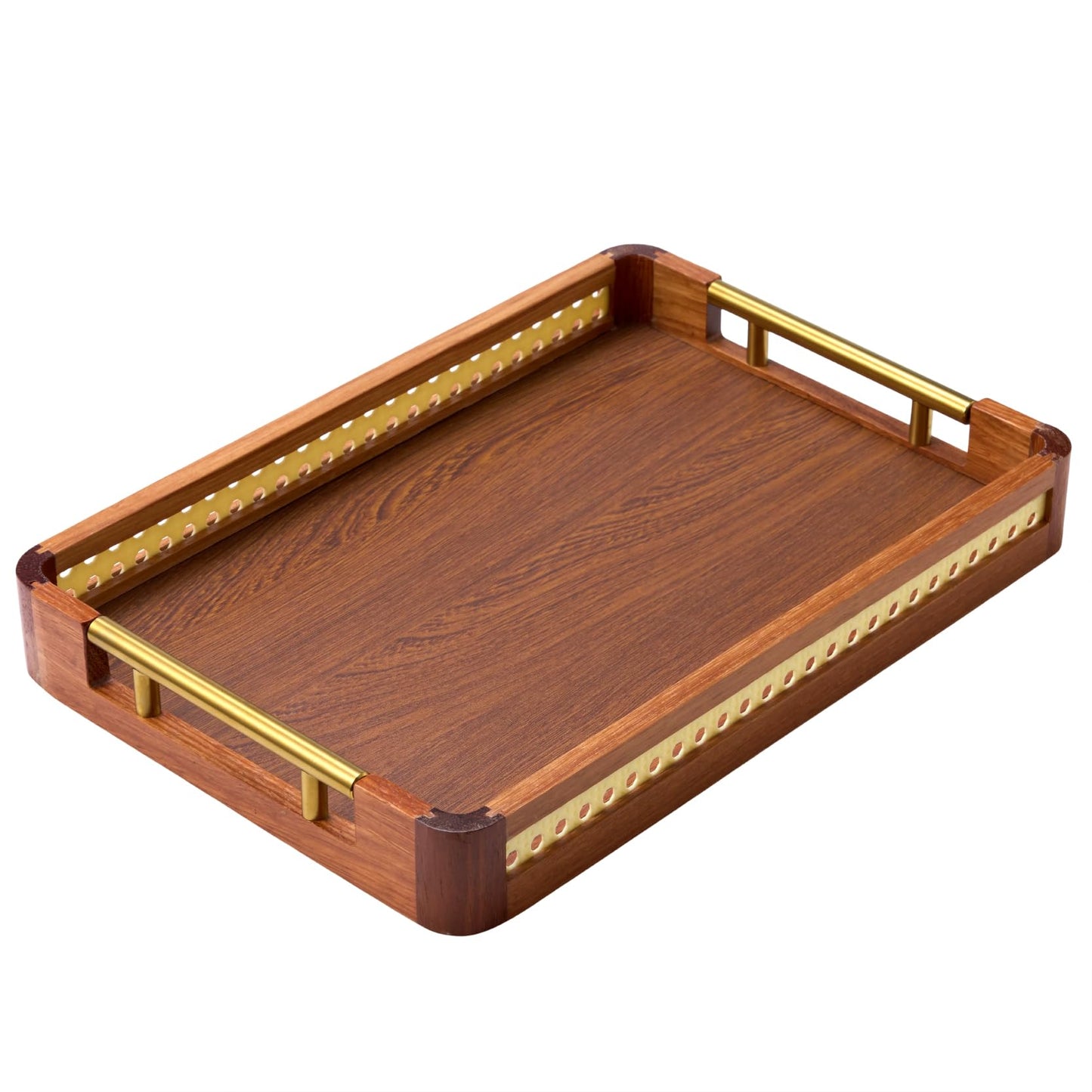 DyPinYise Acacia Wood Serving Tray with Handles, Decorative Wooden Tray for Ottoman, Coffee Table, Rectangular Tray Decor for Living Room, Bedroom, Kitchen, Breakfast in Bed
