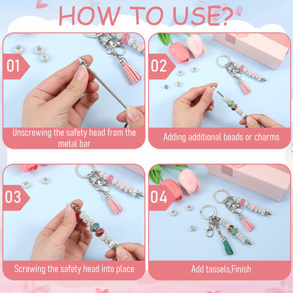 60 Pcs Beadable Keychains Bars with Tassel Silver Beads Keychain Making Kit DIY Blank Beaded Keychain with 36 Colorful Leather Tassel for Key Chain Making Supplies Jewelry Mak ing Gift
