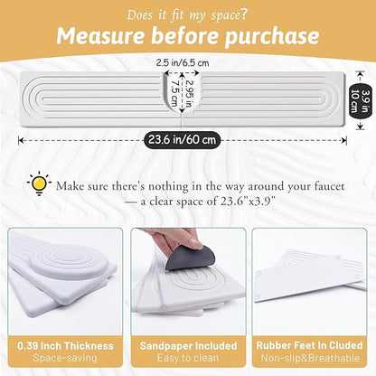 23.6" Faucet Mat for Kitchen Sink, Long Diatomite Fast Drying Stone Sink Tray
