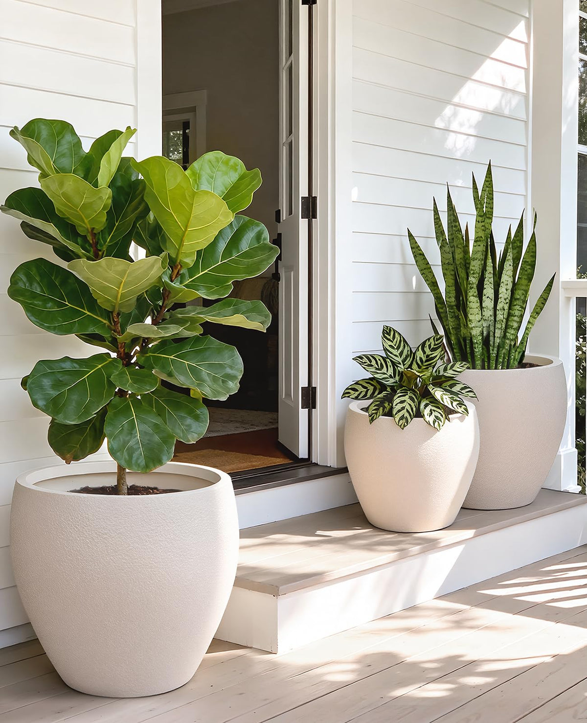 homenote Flower Pots 14.5/12/9.6 Inch,Large Plant Pots Indoor with Drainage,Plastic Pots for Plants,Garden Pots for Outdoor,Large Planters for Indoor Plants,Big Plastic Planter,Off-White(3 Pcs)