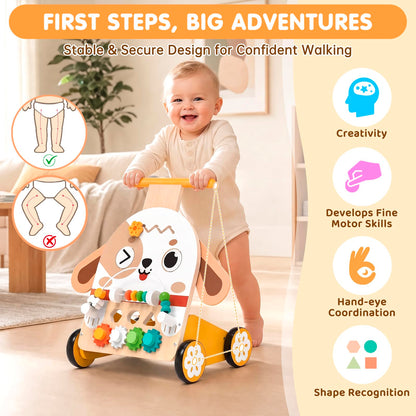 Yuyctwg Wooden Baby Walker, 6-in-1 Push Walker for Toddlers