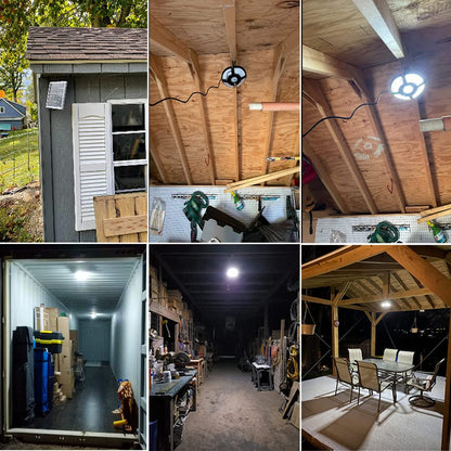 HULPPRE Solar Shed Light-Daytime or Night,4+1 Leaves 136Leds Brighter Solar Light Indoor&Outdoor with Remote,IP65 Barn/Chicken Coop/Workshop/Ceiling/Pendant Lamp for Patio,Garden,Yard,Gazebo