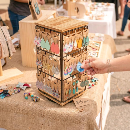 PrismHaze Rotating Earring Display Stands, 48 Hooks Earring Display for Vendors, Jewelry Display Earring Holder Organizer Earring Display Stands for Selling