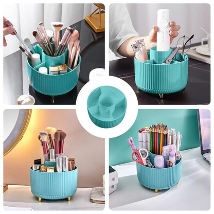 Diesisa 360 Rotating Makeup Brush Organizer With 5 Sections, Spining Countertop Swivel Makeup Brush Holder for Cosmetics, Nail Polish, Art Supply, Bathroom Vanity Desktop Organizer - Blue