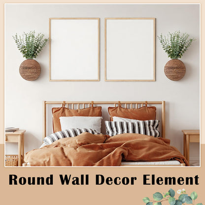 Teecyhooo 2 Pack Round Wooden Wall Vase Indoor Plants Hanging Boho Modern Farmhouse Wall Art Decor for Living Room, Bathroom Entryway, Hallway Fake Flower Plants