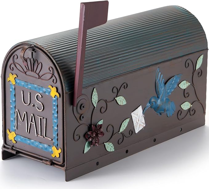 Heavy Duty Mailboxes for Outside, Post Mount Mailbox,Decorative Mailboxes Outside Courtyard Garden (Rusty-Bird)