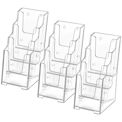 MaxGear Acrylic Brochure Holder, 4 Inch Wide 4 Tier Clear Literature Display Stand Premium Plastic Pamphlet Holder, Multi Pocket Wall Mount or Countertop Organizer for Office or Home, 3 Pack