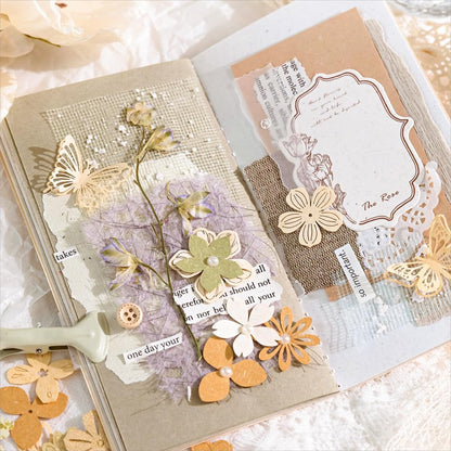 Diuhofart 300pcs Scrapbook Paper Cutouts Lace Flowers Butterfly for Scrapbooking Embellishments Supplies, Junk Journaling, Card Making, Mixed Media, Vintage Diecut Floral Collage Materials