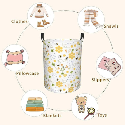 Bee Honey Flower Laundry Basket, Waterproof Foldable Laundry Hamper, Dirty