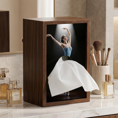 Ballerina Tissue Box – Elegant Wooden Ballet Girl Tissue Box Cover, Flying Skirt Tissue Holder for Home Office Bathroom Decor ﻿