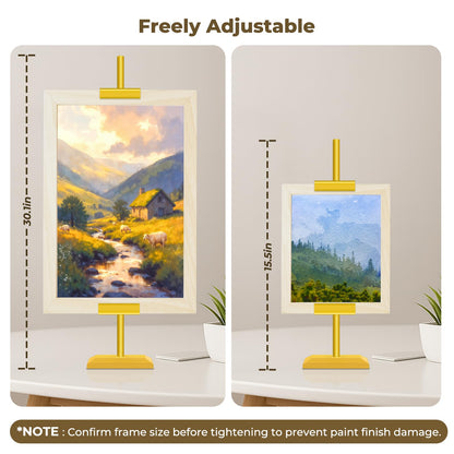 EraYues Adjustable Tabletop Easel Stand for Frames up to 29" H - Heavy-Duty Picture Frame Stand for Display, Canvas & Art, Premium Metal Gold