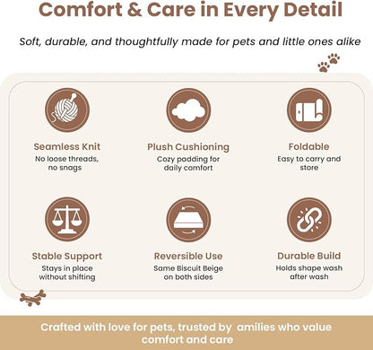 PetMat in Biscuit Beige | Organic Cotton Crate Pad for Small Dogs, Cats & Nursery | Seamless & Reversible | Washable | 3D Knit Comfort | 28x40 in Mat for Crates or Changing Tables