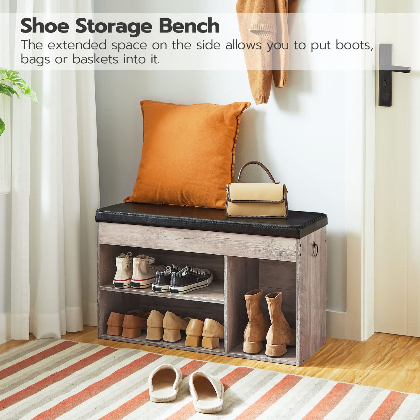 HOOBRO Shoe Storage Bench with Padded Cushion, Entryway Bench with Flip-Open Storage Box and Adjustable Shelf, Shoe Rack with Hidden Compartment, for Entryway, Living Room, BF-BG40HX01